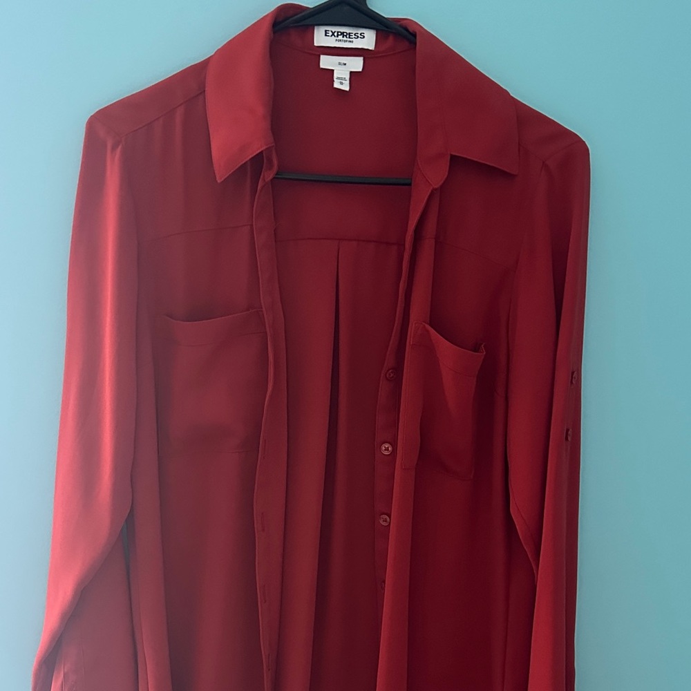 Express Deep Red Long Sleeve Shirt